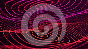 Abstract dynamic wave of points and lines. Network of bright particles connected by lines. Big data. 3d rendering