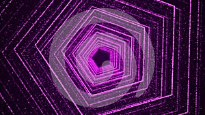 Abstract dynamic wireframe tunnel on purple background. Futuristic 3D portal. Futuristic particle flow. 3d rendering