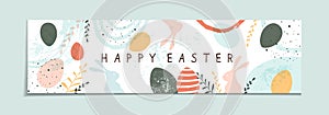 Abstract Easter Banner with Rabbits and Eggs