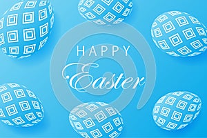 Abstract easter blue background. Creative 3D eggs with pattern.