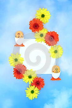 Abstract Easter Egg and Flower Background Border