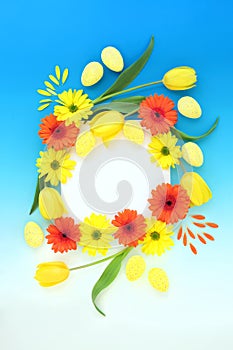 Abstract Easter Egg and Spring Flower Background Border