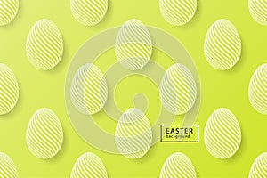 Abstract easter green background with black frame for text. Creative 3D eggs with pattern. Vector illustration