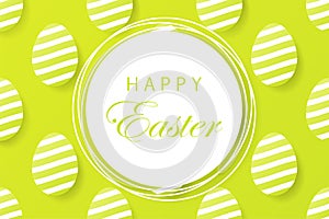 Abstract easter green background with white frame for text. Creative 3D eggs with pattern. Vector illustration