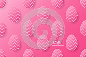 Abstract easter pink background with black frame for text. Creative 3D eggs with pattern. Vector illustration