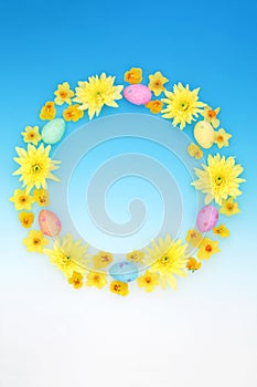 Abstract Easter Wreath with Flowers and Eggs