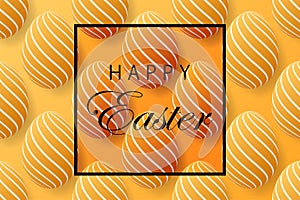 Abstract easter yellow background with black frame for text. Creative 3D eggs with pattern. Vector illustration