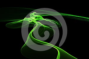 Abstract Eco fresh green smoke flame helix isolated on black background. Spring healthy illustration overlay