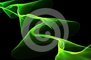 Abstract Eco fresh green smoke flame helix isolated on black background. Spring healthy illustration overlay