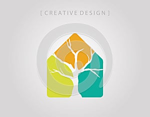 Abstract Eco House With Dead Tree Branch Logo icon design template element