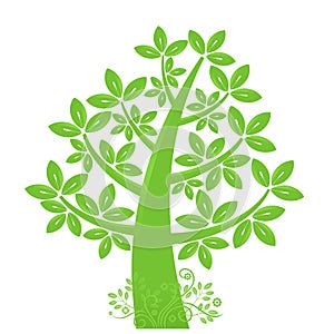 Abstract Eco Tree Silhouette with Leaf and Vines