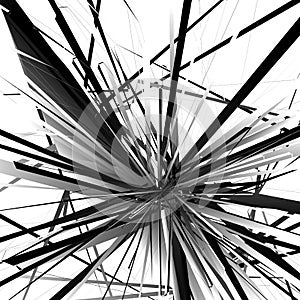 Abstract edgy, geometric vector art, monochrome angular illustration with random, chaotic overlapping shapes. Rough, harsh