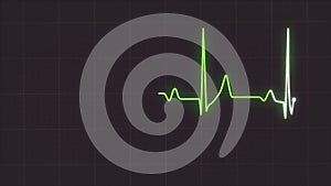 Abstract EKG Monitor showing heart beat on grey background. Electrocardiogram green pulse waves in motion.