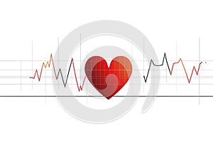 Abstract EKG. Pulse monitor with heart on white background illustration. AI generative