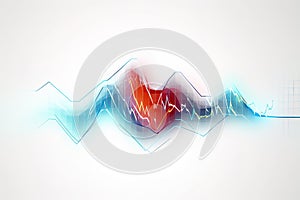 Abstract EKG. Pulse monitor with heart on white background illustration. AI generative