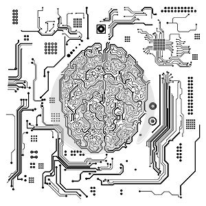 Abstract electric circuit digital brain, technology concept.