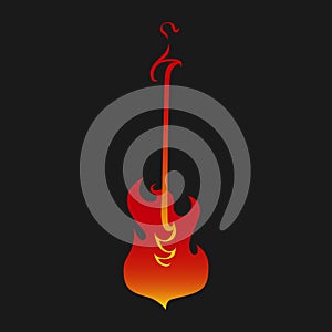 Abstract electric guitar in flames symbol, icon