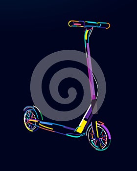 Abstract electric scooter from multicolored paints. Colored drawing