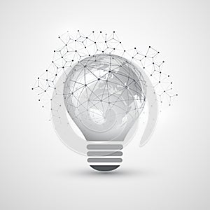 Abstract Electricity, Cloud Computing and Global Network Connections Concept Design with Earth Globe Inside of a Light Bulb