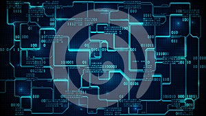 Abstract electronic circuit board binary code, neural network and big data - artificial intelligence, matrix background with digit