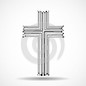 Abstract electronic circuit board in shape cross. Christian symbol