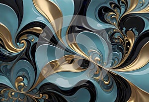 Abstract elegance in blue and gold, artistic rendition of fluid dynamics and luxurious hues, Generative AI