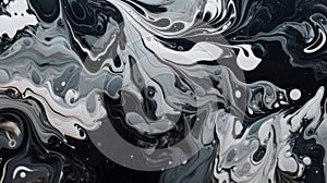 Abstract Elegance: Monochromatic Acrylic Painting with Whimsical White and Black Swirls Recalling Liquid Patterns photo