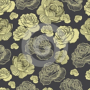 Abstract elegance seamless floral pattern. Beautiful flowers vector illustration texture with roses on dark background