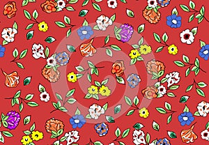 Abstract elegance seamless pattern with floral on red background. Ready for textile prints.