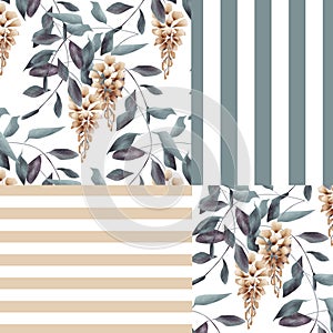 Abstract elegance seamless pattern with glicinia flowers background