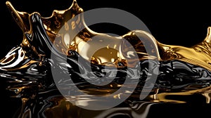 Abstract Elegance: Stunning Liquid Gold Sways Obscured By Shadows on a Black Background photo