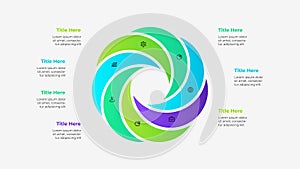 Abstract element is divided into 7 steps. Business data visualization for presentation. Vector infographic diagram