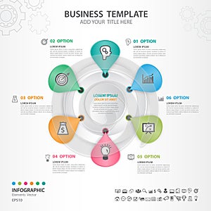 Abstract elements of cycle diagram with 6 steps, options, Vector illustration, web design, presentation, diagram, flower chart,