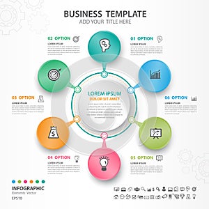 Abstract elements of cycle diagram with 6 steps, options, Vector illustration, web design, presentation, diagram, workflow layout