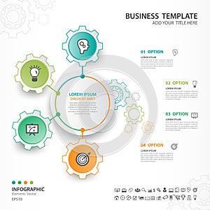 Abstract elements of gear diagram with 4 steps, options, web design, presentation, diagram, chart, infographics vector