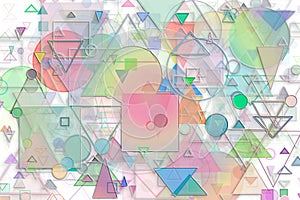 Abstract embossed & random circle, square. Color, artwork, oval & shape.