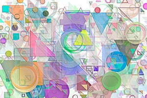 Abstract embossed & random circle, square. Triangle, creative, paper & pattern.