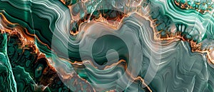 Abstract Emerald Green And Gold Marbling Texture Background