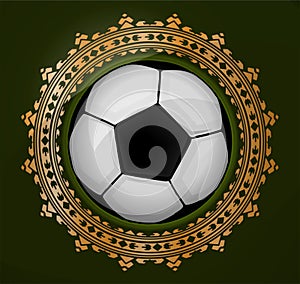 Abstract emlem with ball on the gold frame.