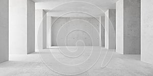 Abstract empty, modern concrete room with indirect lighting from left side pillars - industrial interior background template, 3D