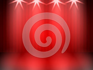 Abstract empty show stage background with red color and spot light