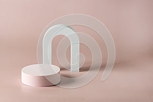 Abstract empty white podium on a pink background A scene with a geometric background Backdrop for the product presentation