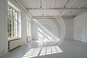 Abstract empty white room interior with light beam