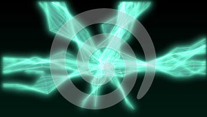 Abstract energy cross lines with green glowing