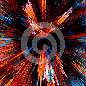 Abstract energy tunnel background of colorful diverging rods