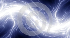 Abstract Energy Wave, Glowing White Light on Deep Blue Background