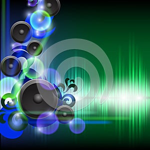 Abstract equalizer background with speakers. Blue-Green wave.