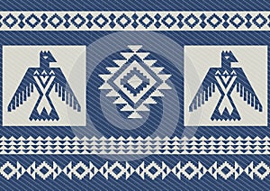 Abstract ethnic pattern with eagles denim background