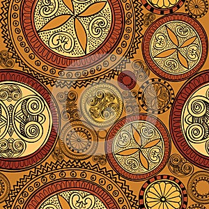 Abstract Ethnic Seamless Background. Floral line texture.