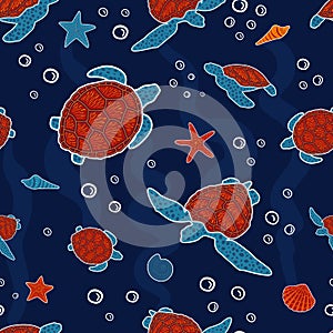 Abstract ethnic silhouettes of sea turtles photo